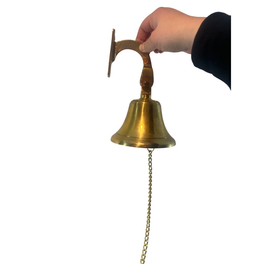 Nautical Hanging Door Bell Antique Brass Ship 6" Bell With Wall Mounted Bracket-